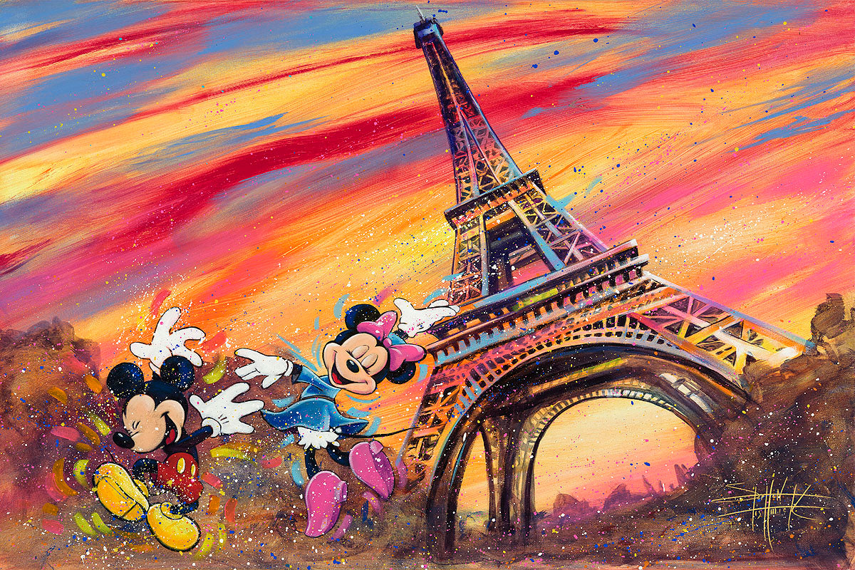 Dancing Across Paris | Mickey & Minnie Eiffel Tower Painting by